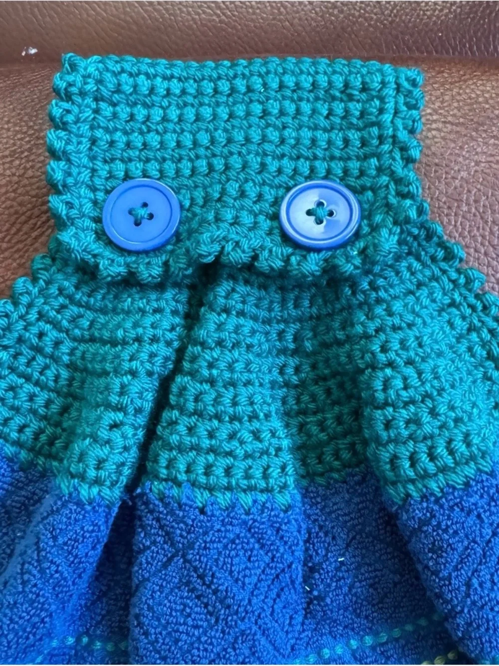 Handmade Crochet Hanging Kitchen Towel Royal Blue Teal Mainstays